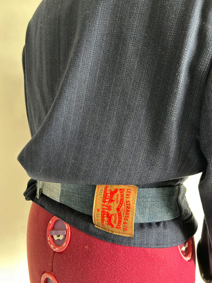 Cropped Upcycled Bellissimo Virgin Wool Blazer with Denim Belt Size 2X/3X #BLAZ23X6
