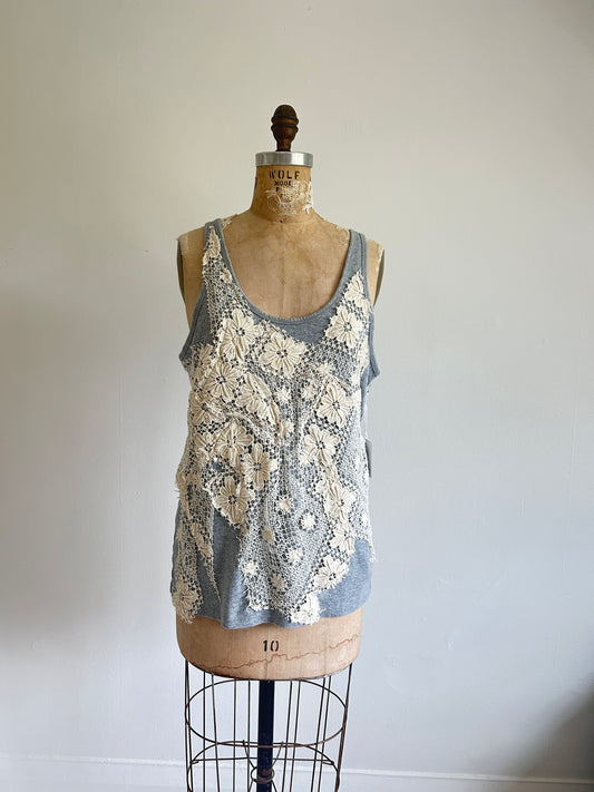 Upcycled Vintage Lace Tank with built in sports bra L/XL #TANK1