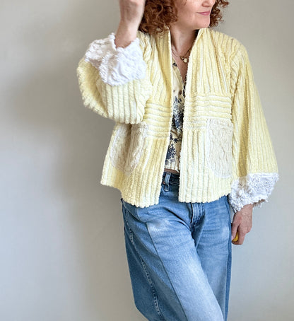Vivianne Cropped Jacket with Upcycled Vintage Chenille Size XL/2X #CVCCHX2X21