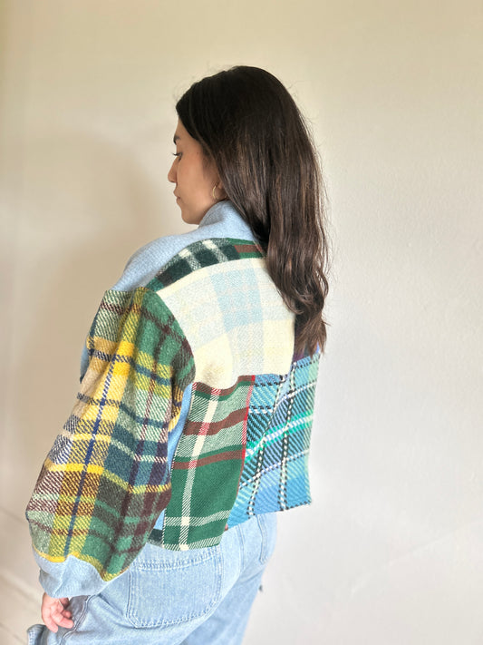 Vivianne Cropped Jacket with Upcycled Vintage Wool Blanket Patchwork Size XS/S #VIVW4