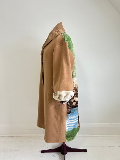 Vivianne Duster with Upcycled Fleece & Vintage Wool Blanket Puppy Theme Size XL/2X #CVDW23X30