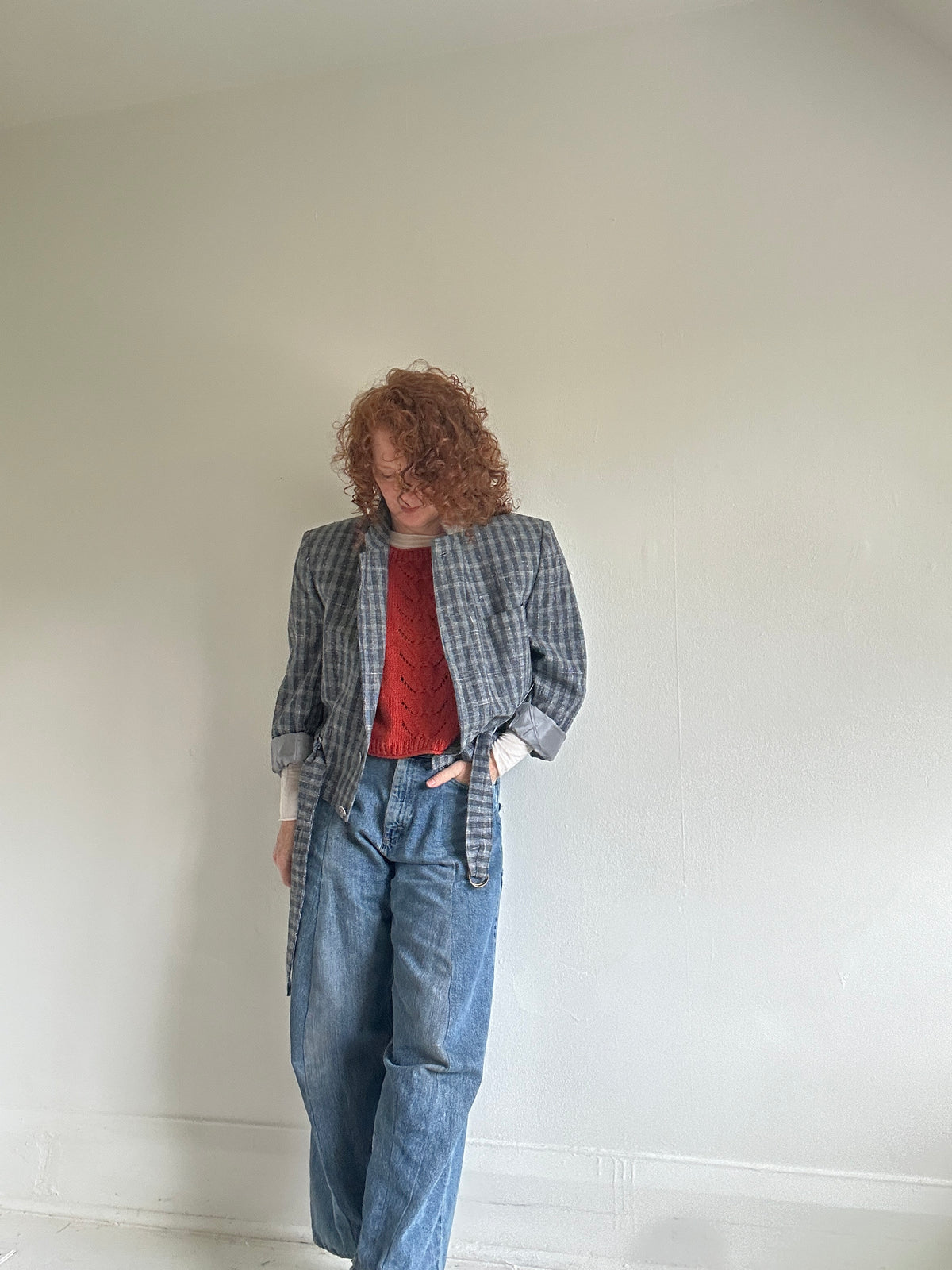 Cropped Upcycled Profile Blazer with Denim Belt Size S/M #BLAZSM7
