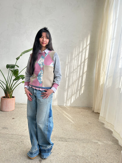 Upcycled Modern Workwear Pinstripe Shirt - Circle Series Size L/XL #PIN13