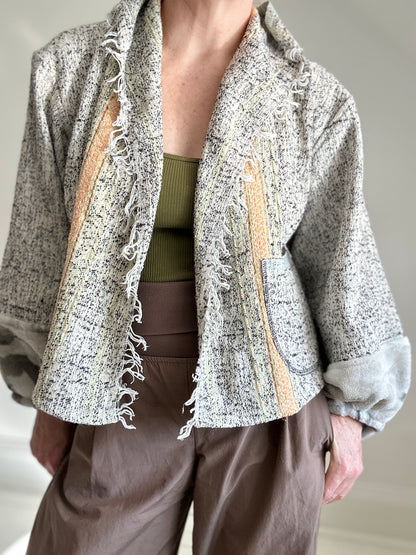Vivianne Jacket with Upcycled Fleece & Cotton Throw Blanket Wolf Theme Size M/L #CVJTML103