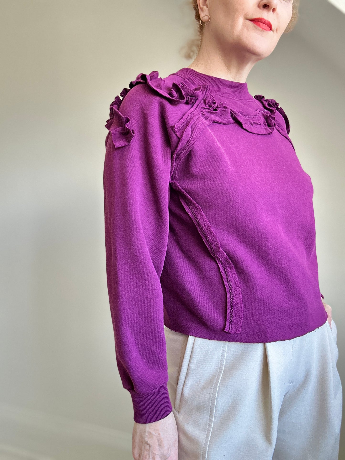 Ruffled Upcycled Sweatshirt S/M #SWS2