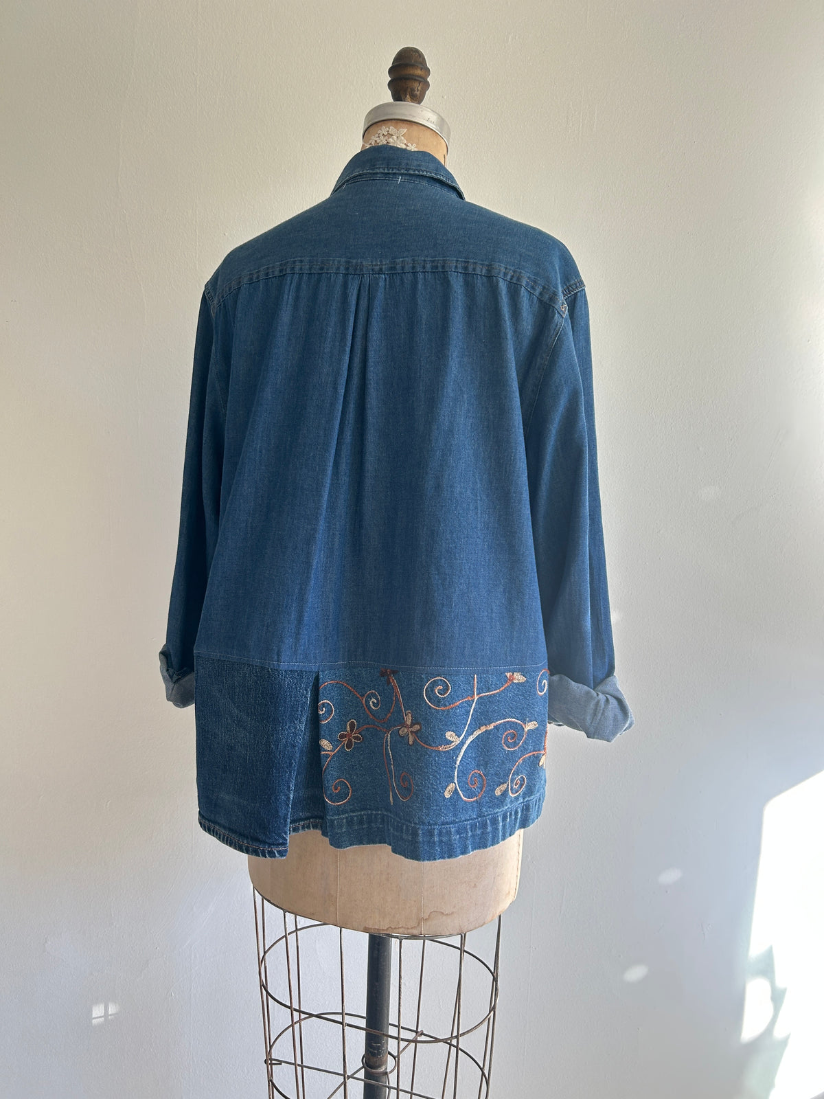Upcycled Modern Workwear Denim Shirt - Circle Series Size 2X/3X #DEN23X3