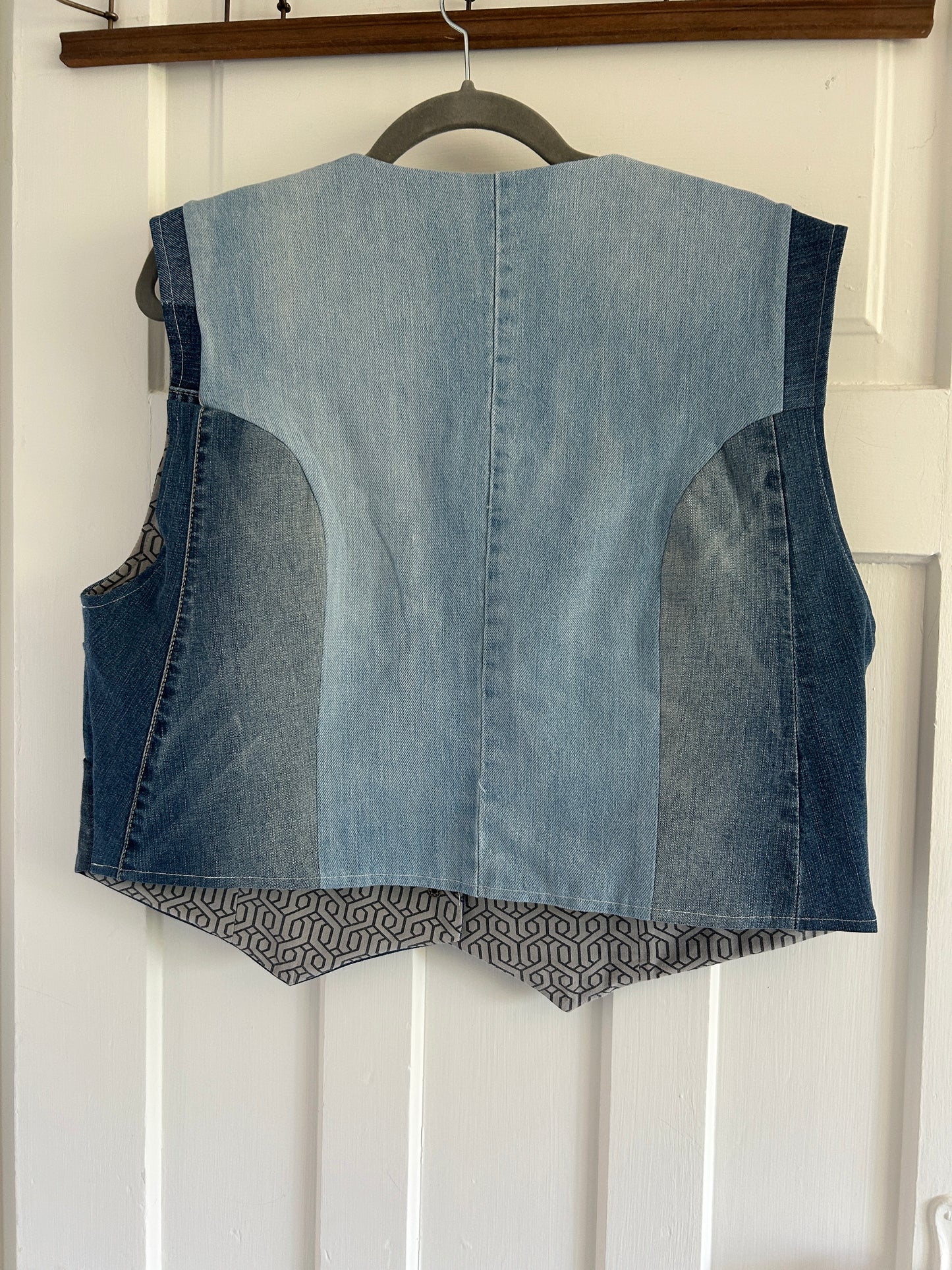 Leni Reclaimed Patchwork Denim Vest with Cotton Lining 2X #LENI10