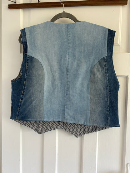 Leni Reclaimed Patchwork Denim Vest with Cotton Lining 2X #LENI10