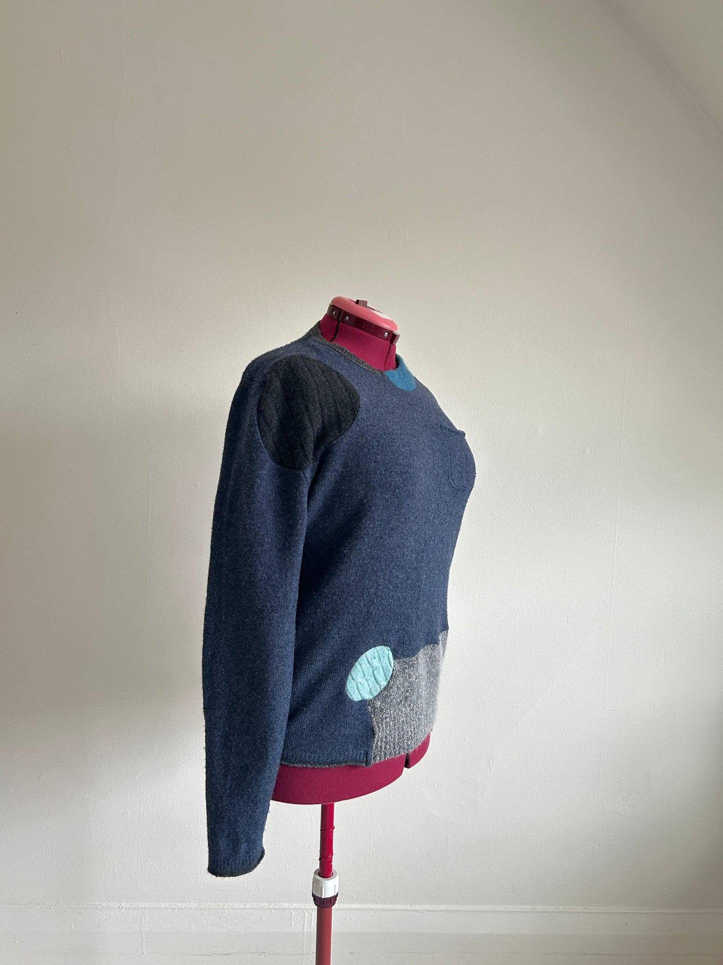 Abstract Art Patched Upcycled Wool, Angora & Cashmere Sweater XL/2X #CAS23X31