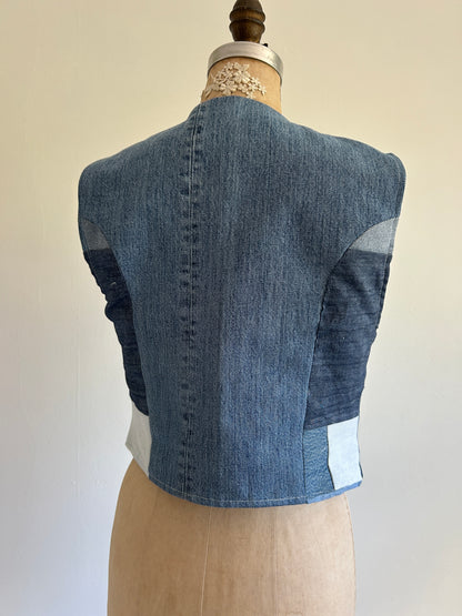 Leni Reclaimed Patchwork Denim Vest with Cotton Lining S/M #LENI4