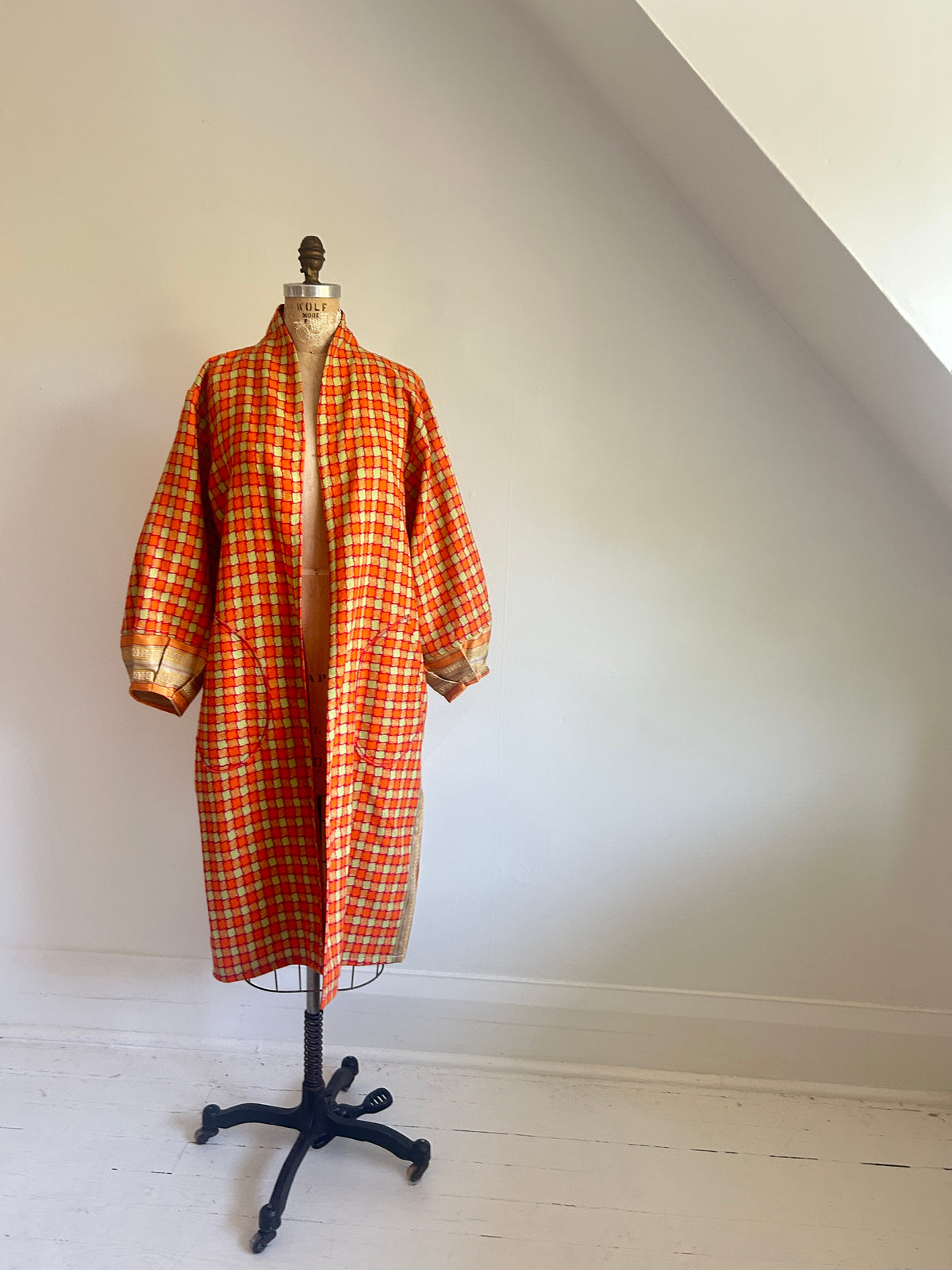 Vivianne Duster Jacket with Upcycled Vintage Deadstock Lightweight Wool & Vintage Drapery Size M/L #CVDWML10
