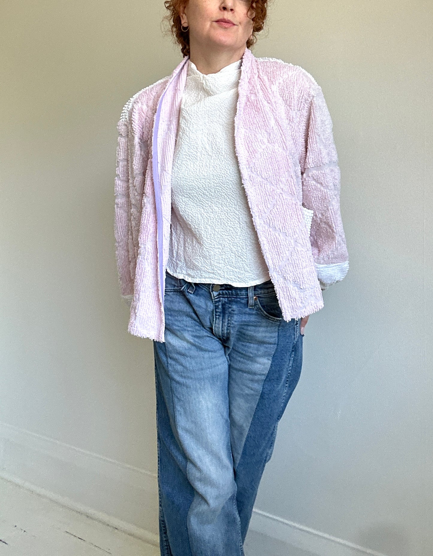 Vivianne Cropped Jacket with Upcycled Vintage Chenille Size 2X/3X #CVCCH23X22