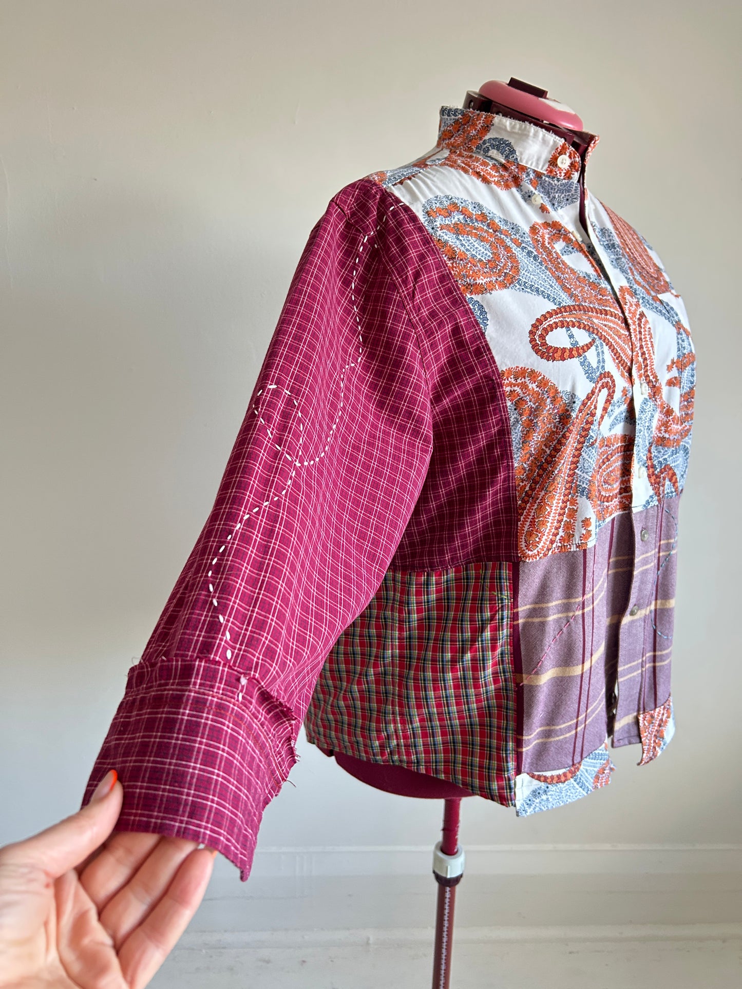 Reworked “Tuxedo Workwear” Buttondown Shirt with Handstitching 2X #TB23X7