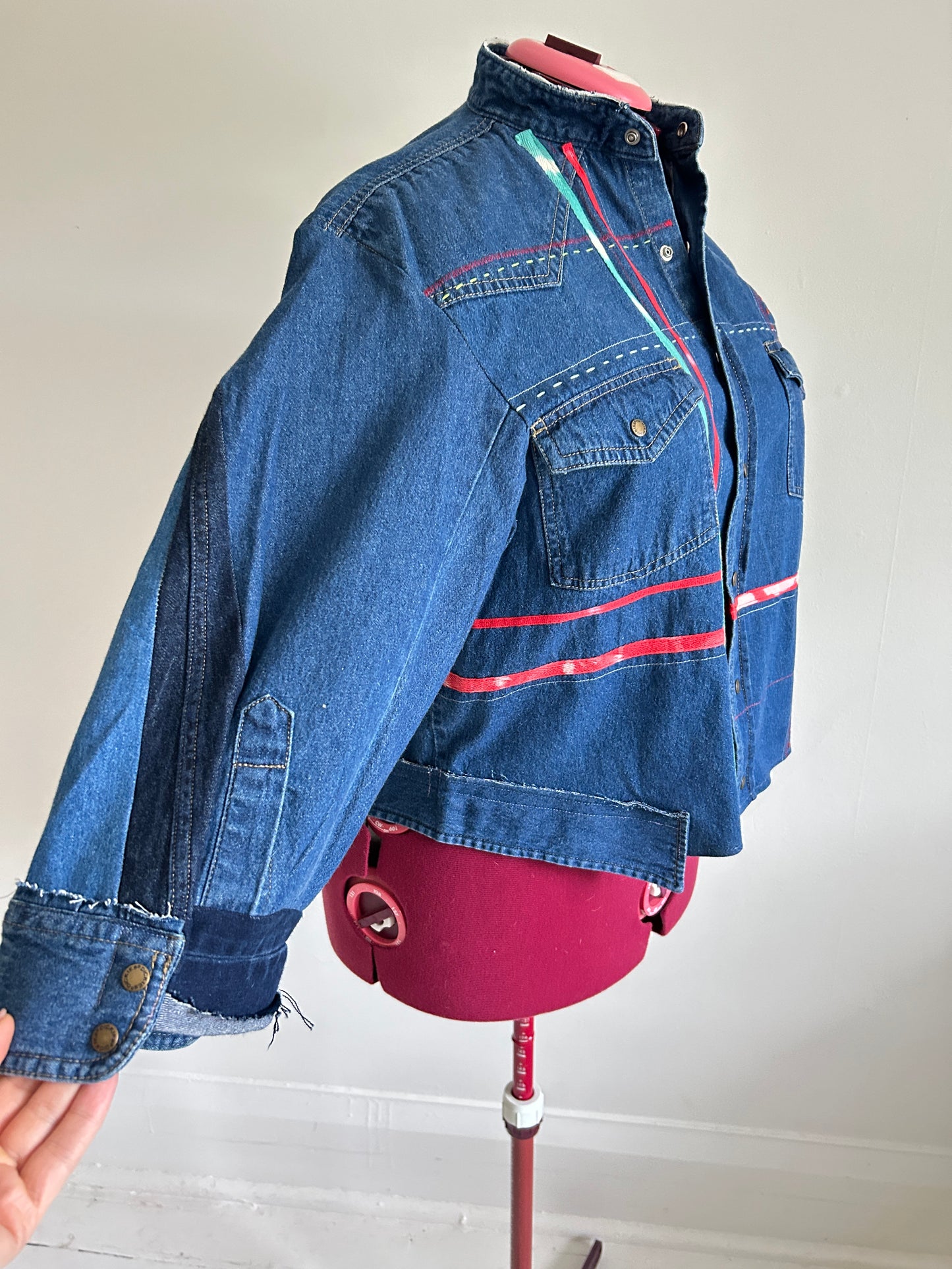 Ellis Reclaimed Patchwork Dickies Denim Shirt with Handstitching & Hand Dyed Twill Ribbon XL/2X #ELL10