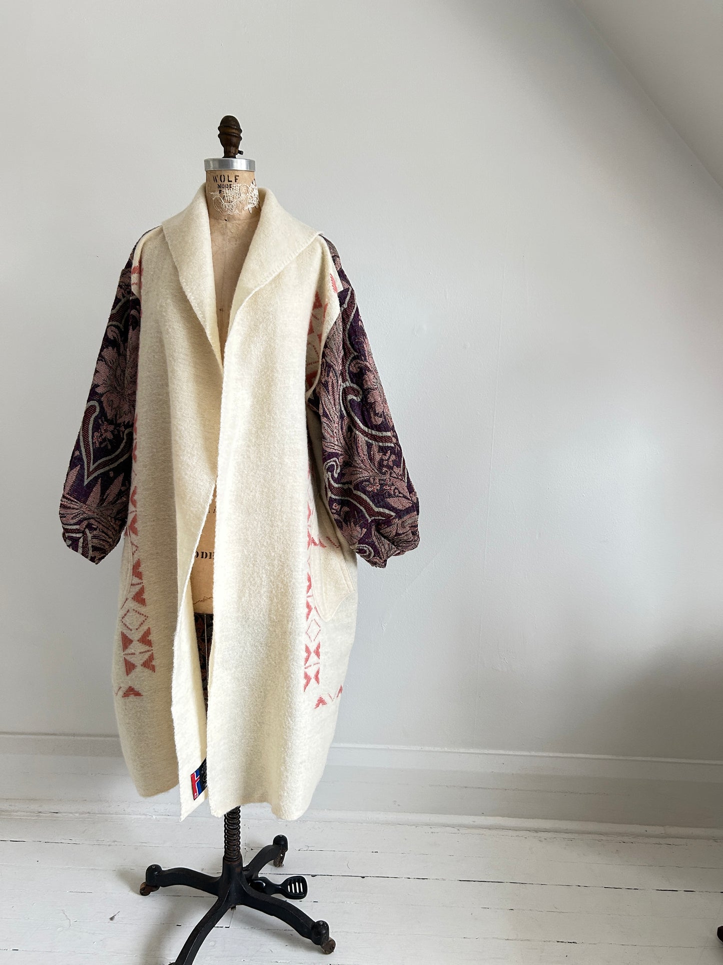 Vivianne Duster with Upcycled Vintage Icelandic Wool & Throw Blanket Size 2X/3X #CVDW23X63