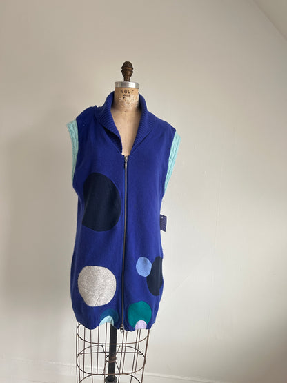 Abstract Art Patched Upcycled 2 Way Zipup Cashmere Vest Size L/XL #CAVLXL33