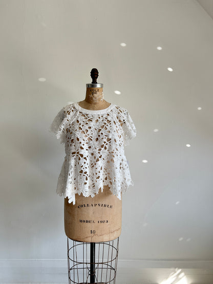 Preloved Upcycled white Lace Top Size S/M #VIN2