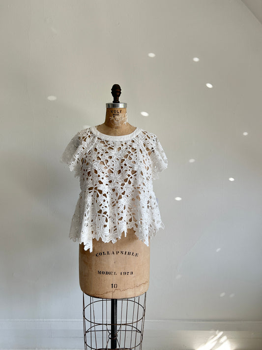Preloved Upcycled white Lace Top Size S/M #VIN2