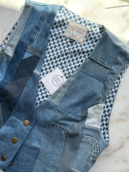 Leni Reclaimed Patchwork Denim Vest with Cotton Lining S/M #LENI3