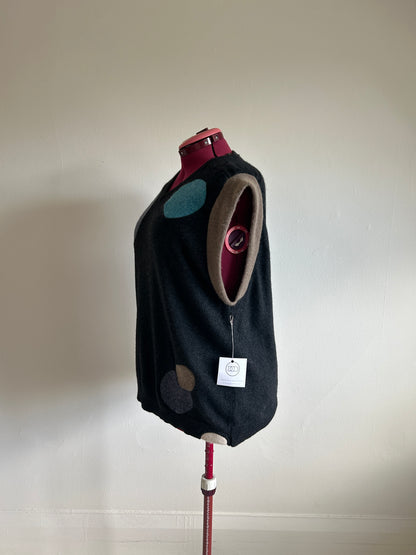 Abstract Art Patched Upcycled Cashmere Vest Size 3X/4X #CAV34X32