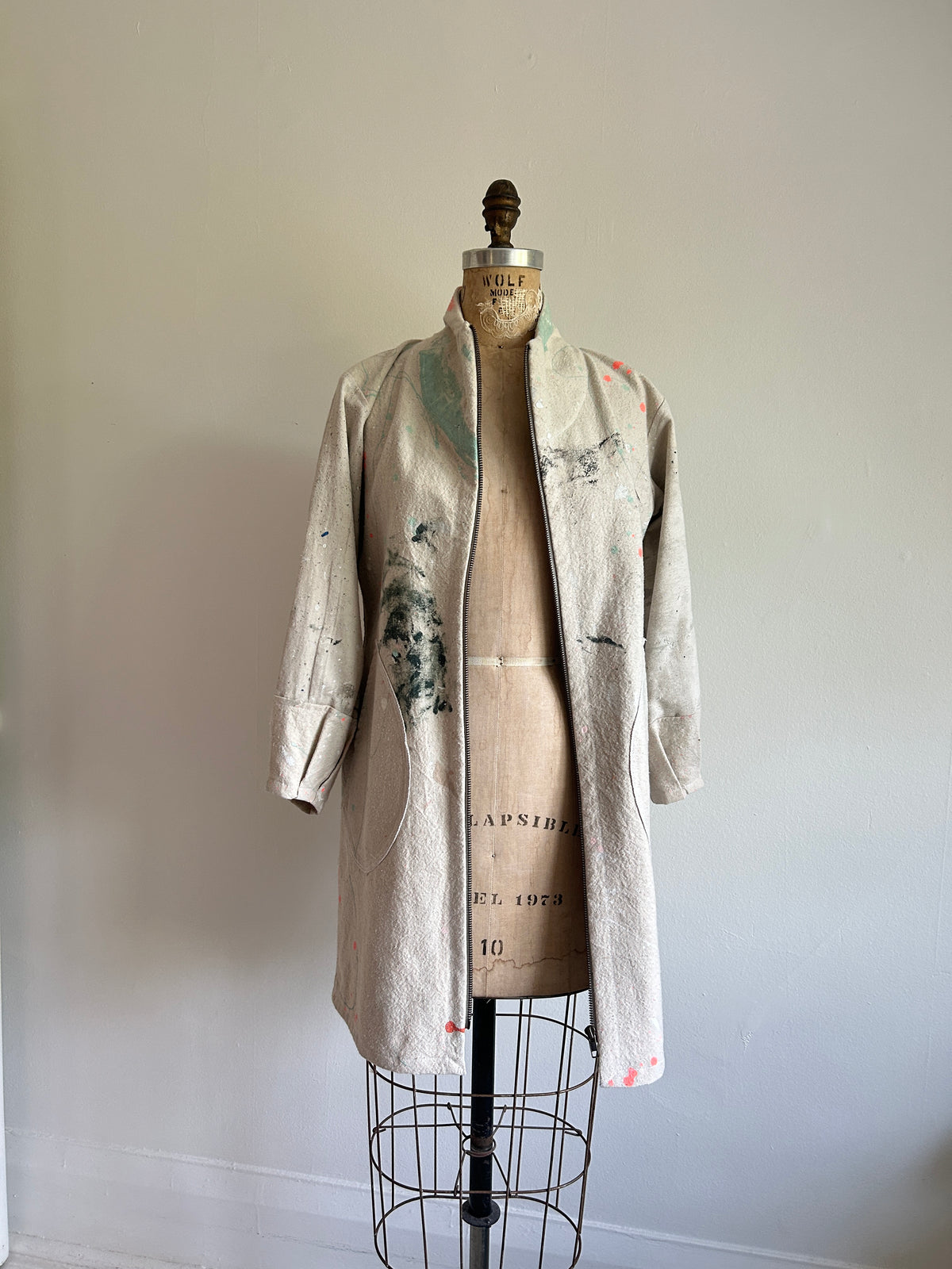 Billie Zip Up Jacket with Upcycled Painters Drop Cloths Size XS/S #BILLJXSS10