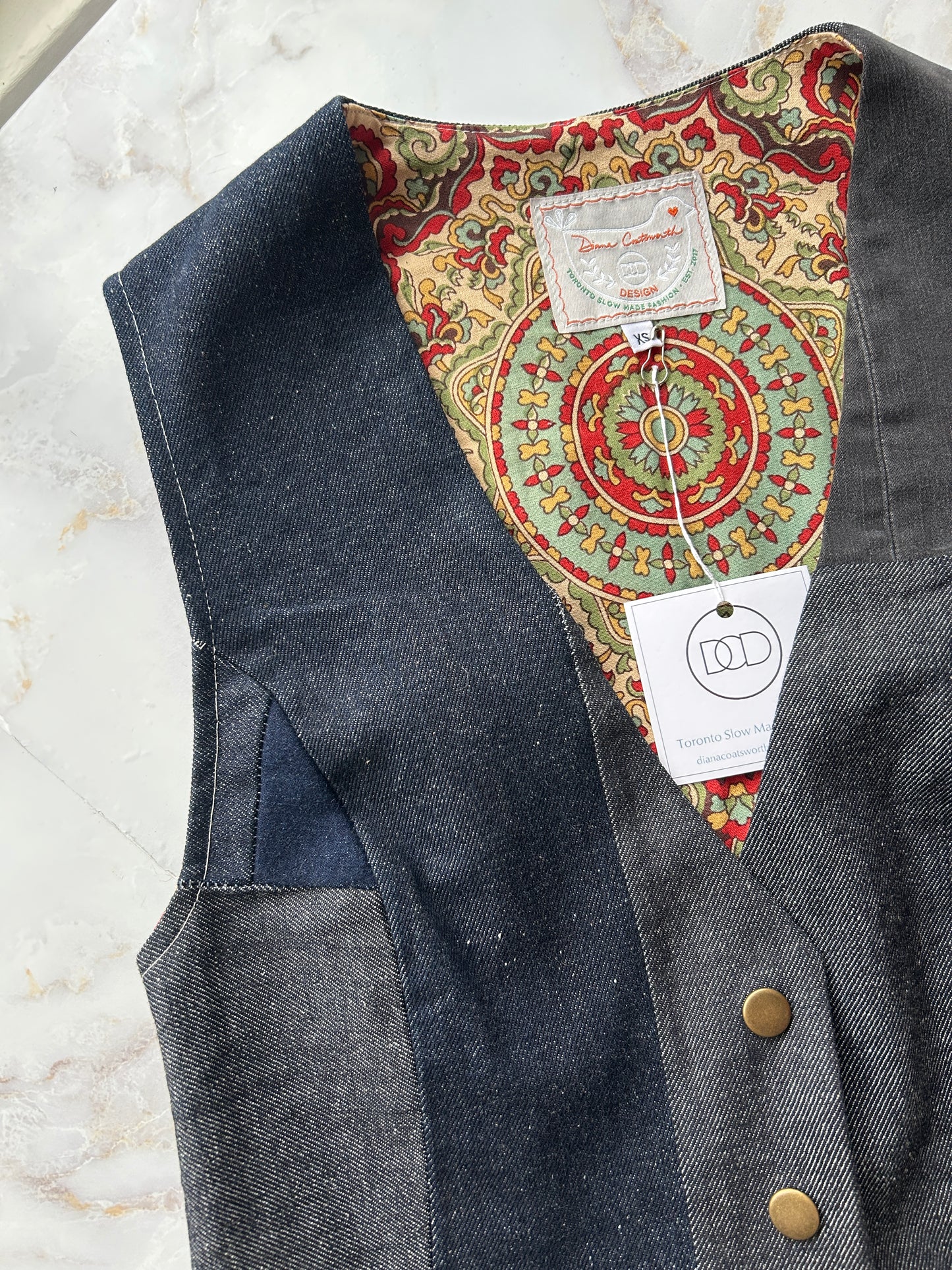 Leni Reclaimed Patchwork Denim Vest with Cotton Lining XS #DVXS12