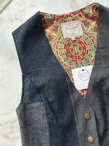 Leni Reclaimed Patchwork Denim Vest with Cotton Lining XS #DVXS12