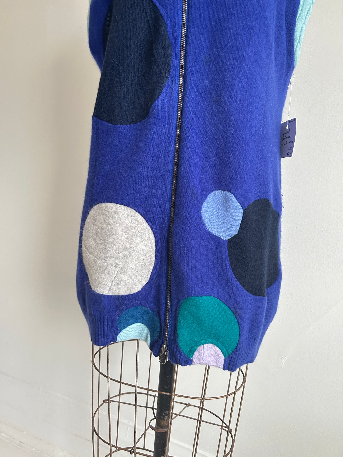 Abstract Art Patched Upcycled 2 Way Zipup Cashmere Vest Size L/XL #CAVLXL33