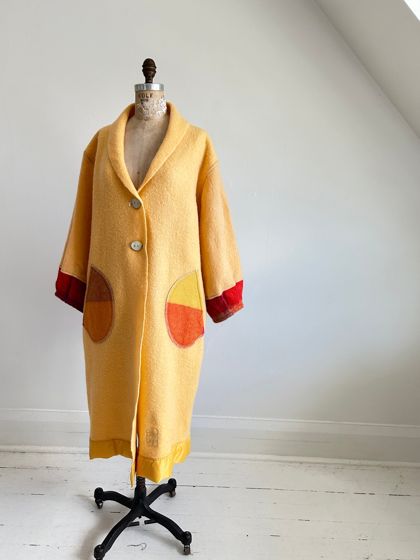 Vivianne Duster with Upcycled Vintage Wool Blanket & Handmade Ceramic Buttons Size M/L #CVDWML51