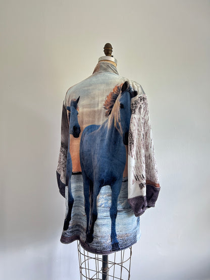 Vivianne Jacket with Upcycled Fleece Throw Blanket Horse Size S/M #VIVFLE1