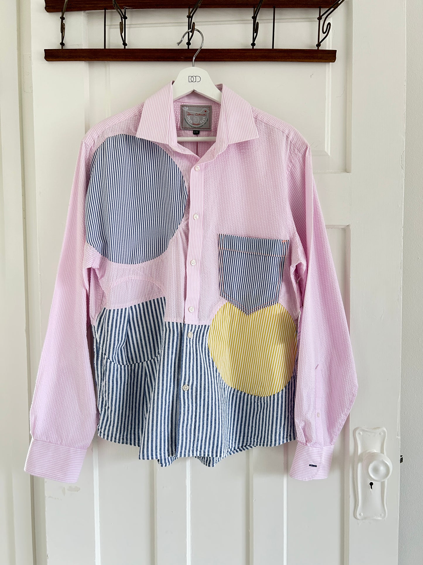 Upcycled Modern Workwear Pinstripe Shirt - Circle Series Size M/L #TPIML12