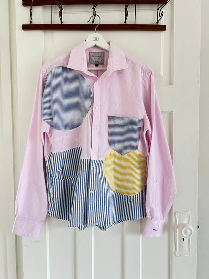 Upcycled Modern Workwear Pinstripe Shirt - Circle Series Size M/L #TPIML12