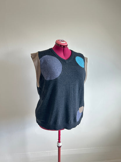 Abstract Art Patched Upcycled Cashmere Vest Size 3X/4X #CAV34X32