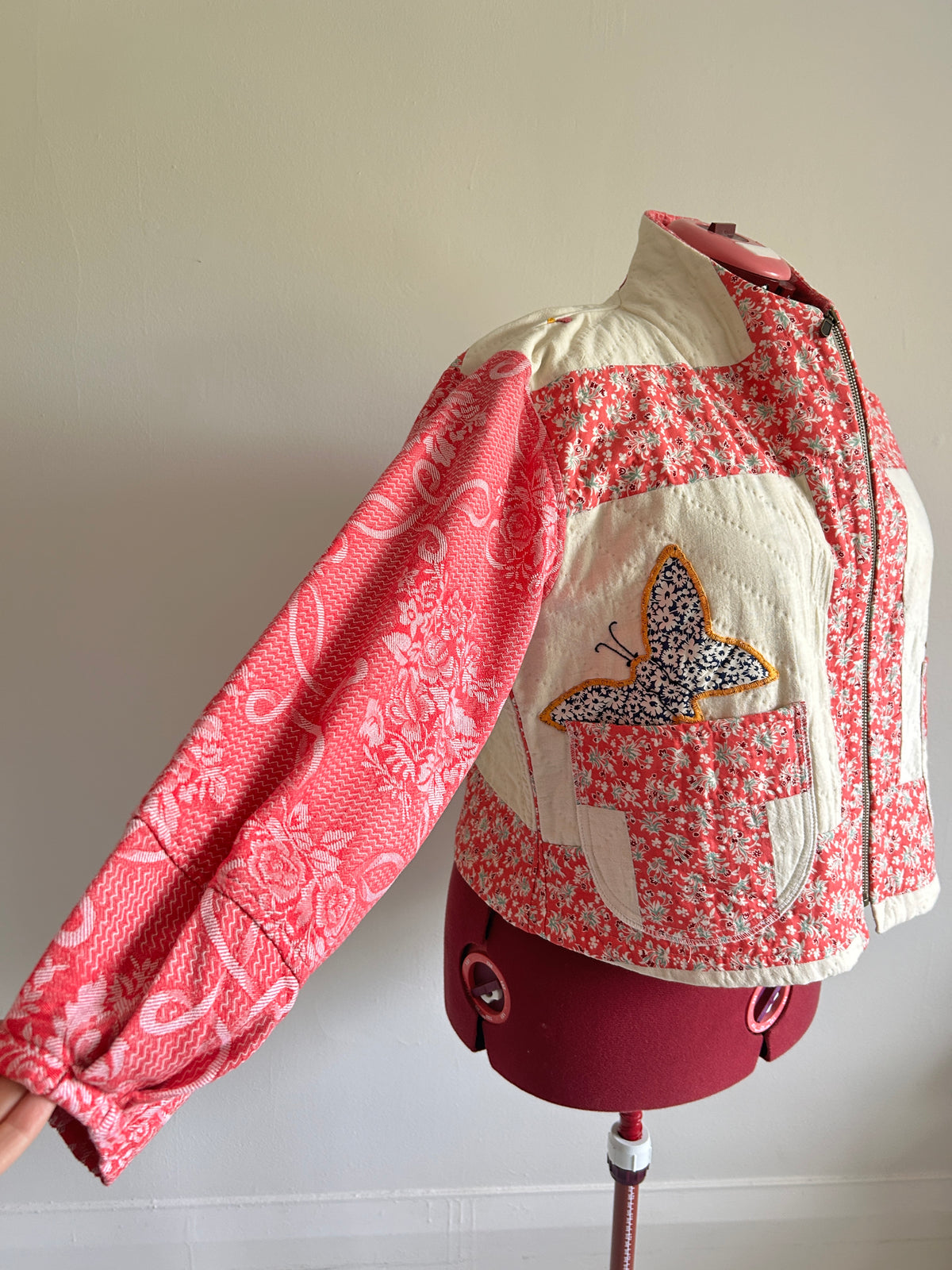 Billie Zip Up Jacket with Upcycled Vintage Butterfly Quilt Size XL/2X #BILLX2XCR1