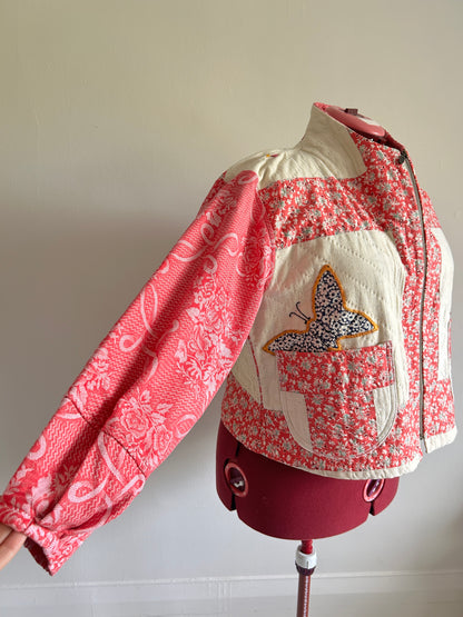 Billie Zip Up Jacket with Upcycled Vintage Butterfly Quilt Size XL/2X #BILLX2XCR1
