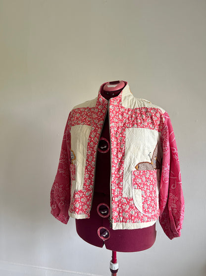 Billie Zip Up Jacket with Upcycled Vintage Butterfly Quilt Size XL/2X #BILLX2XCR1