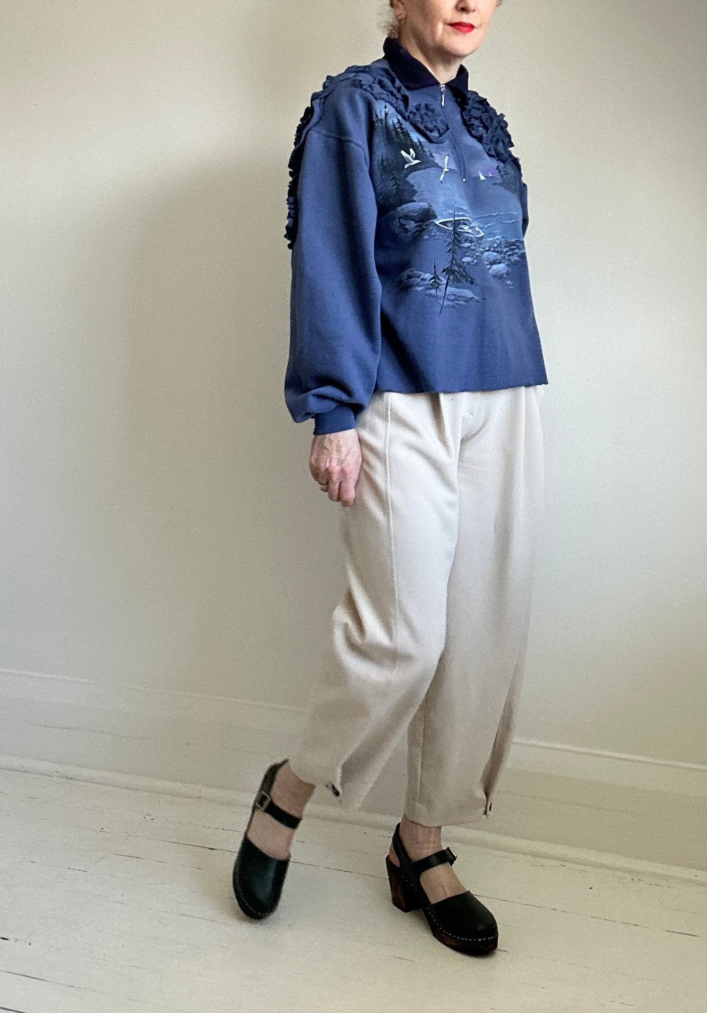 Ruffled Vintage Zip Up Sweatshirt M/L #SWML5
