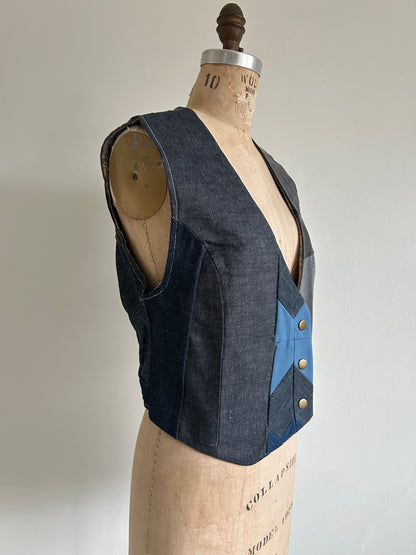 Leni Reclaimed Patchwork Denim Vest with Cotton Lining M/L #DVML13