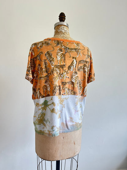 Reworked Preloved Tie Dyed and Tiger Cropped Tshirt - Circle Series Size M/L #TSHIRT15