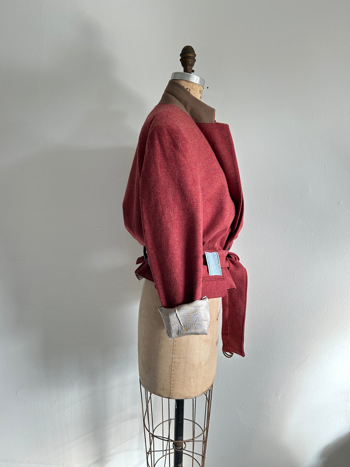 Cropped Upcycled Stafford LambsWool Blazer with Denim Belt Size L/XL #BLAZLXL3