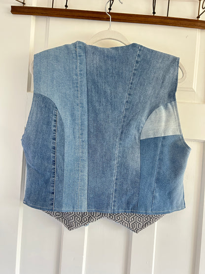 Leni Reclaimed Patchwork Denim Vest with Cotton Lining XL #LENI8