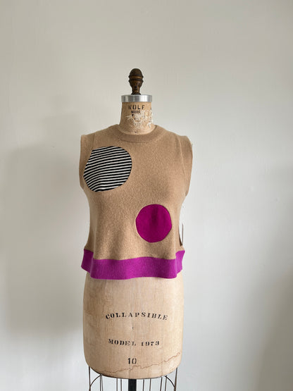 Abstract Art Patched Upcycled Cashmere Vest Size S/M #ARTV8