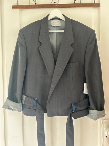 Cropped Upcycled Jonathan Ryan Classics Virgin Wool Blazer with Denim Belt Size L/XL #BLAZX2X1