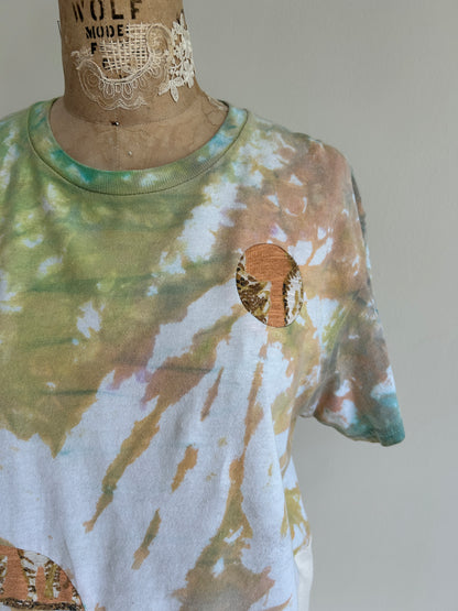 Reworked Preloved Tie Dyed and Tiger Cropped Tshirt - Circle Series Size M/L #TSHIRT16