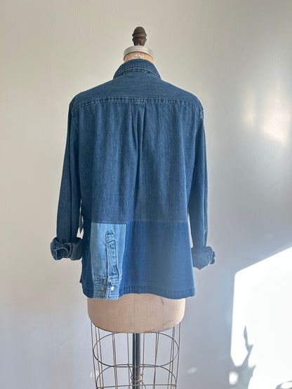 Upcycled Modern Workwear Denim Shirt - Circle Series Size L/XL #DENLXL1