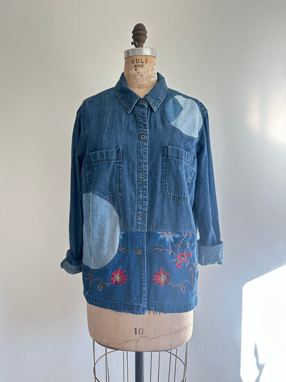 Upcycled Modern Workwear Denim Shirt - Circle Series Size L/XL #DENLXL1