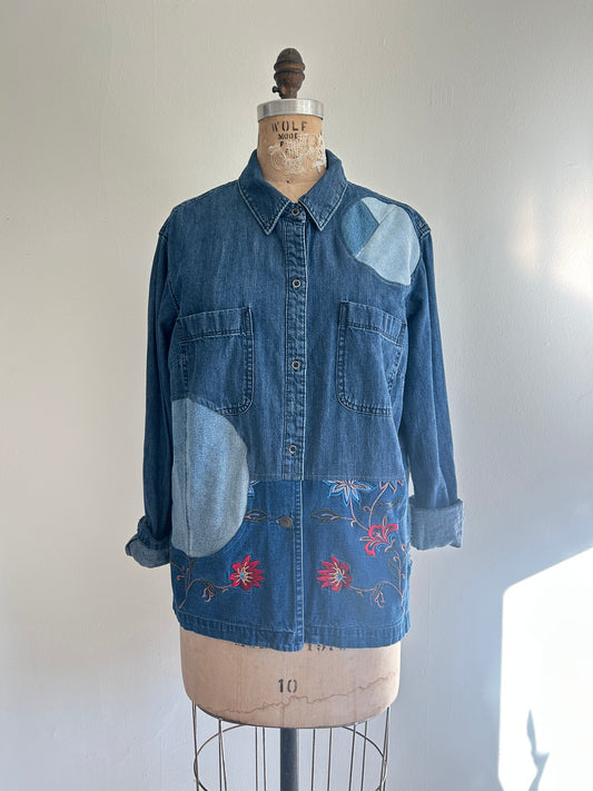 Upcycled Modern Workwear Denim Shirt - Circle Series Size L/XL #DENLXL1