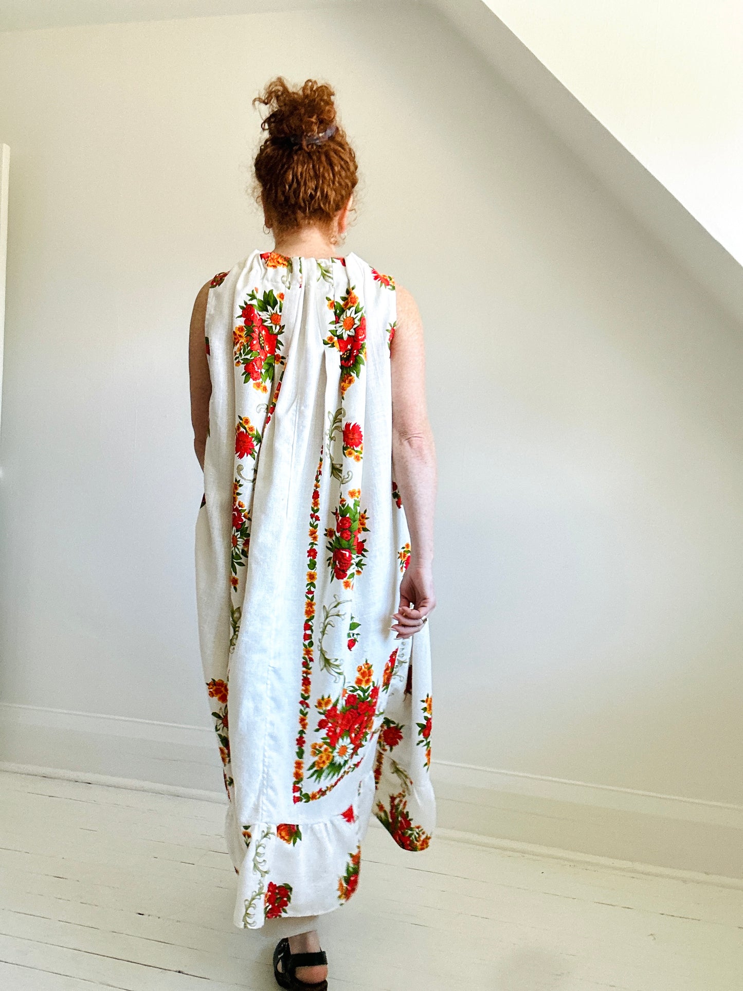 Marlowe Maxi Dress with Upcycled Vintage Linen Tablecloth O/S # MAR6
