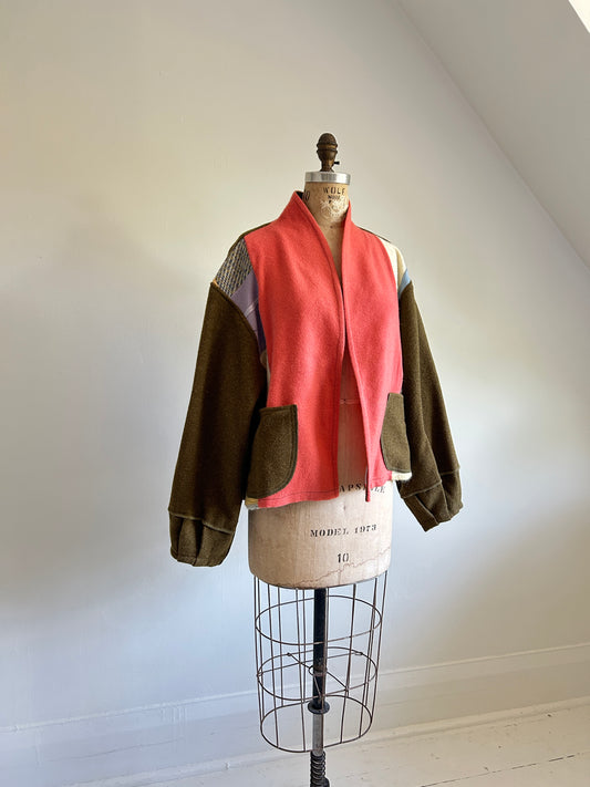 Vivianne Cropped Jacket with Upcycled Vintage Wool Blanket Patchwork Size 2X/3X #CVCW23X25
