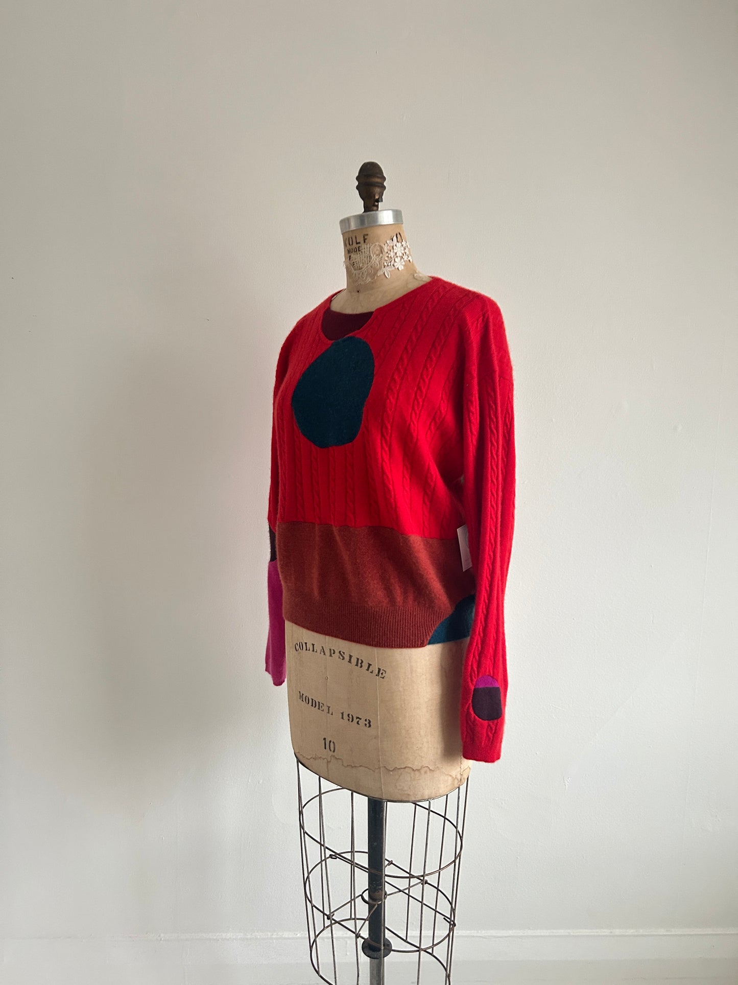 Abstract Art Patched Upcycled Cashmere Sweater XL/2X #CASX2X27